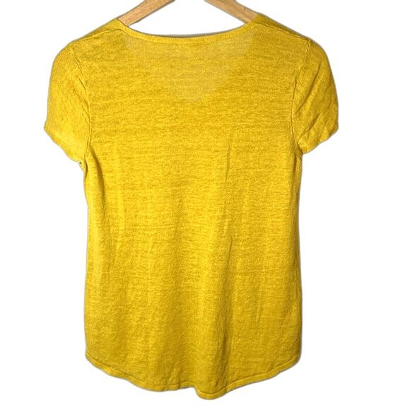 Eileen Fisher Gold Yellow Organic Linen V-Neck Cap Sleeve Lightweight Sweater S - Picture 5 of 11
